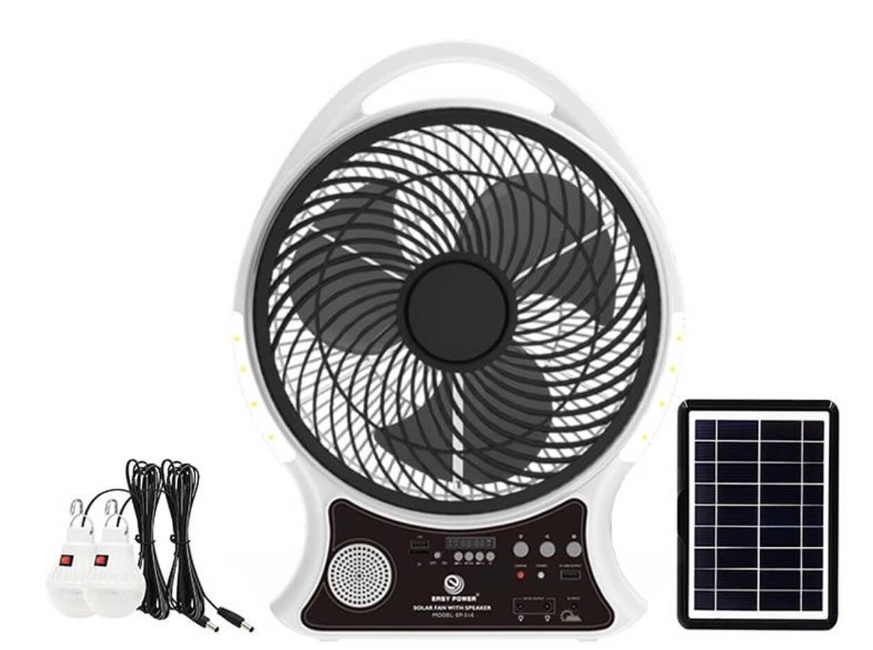 Ventilator Q F620 cu incarcare solara AC DC 18W 35cm 2 becuri led powerbank bluetooth radio FM USB